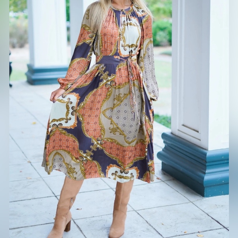 Current Air Orange and Brown Long Sleeve Sundress